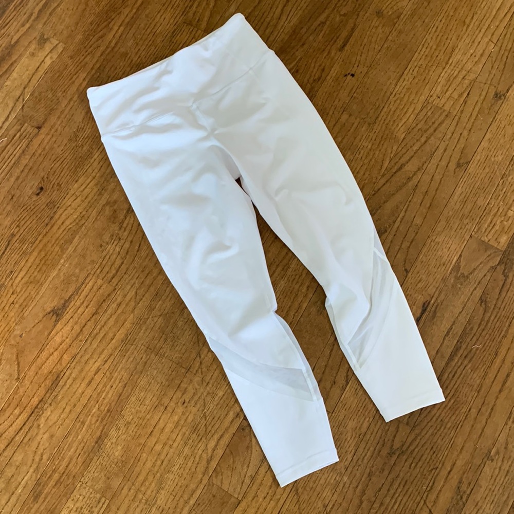White Athleta leggings with mesh